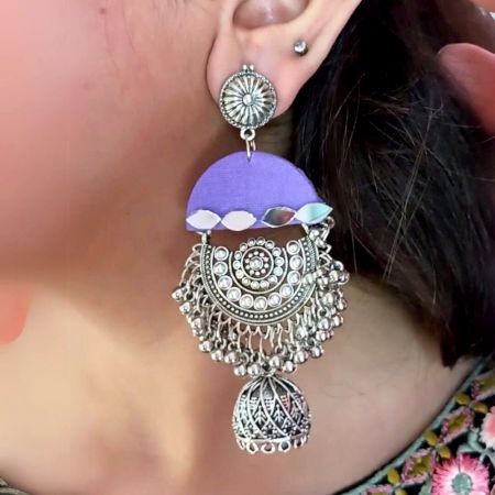 Purple Oxidized Mirror Heavy Jhumka